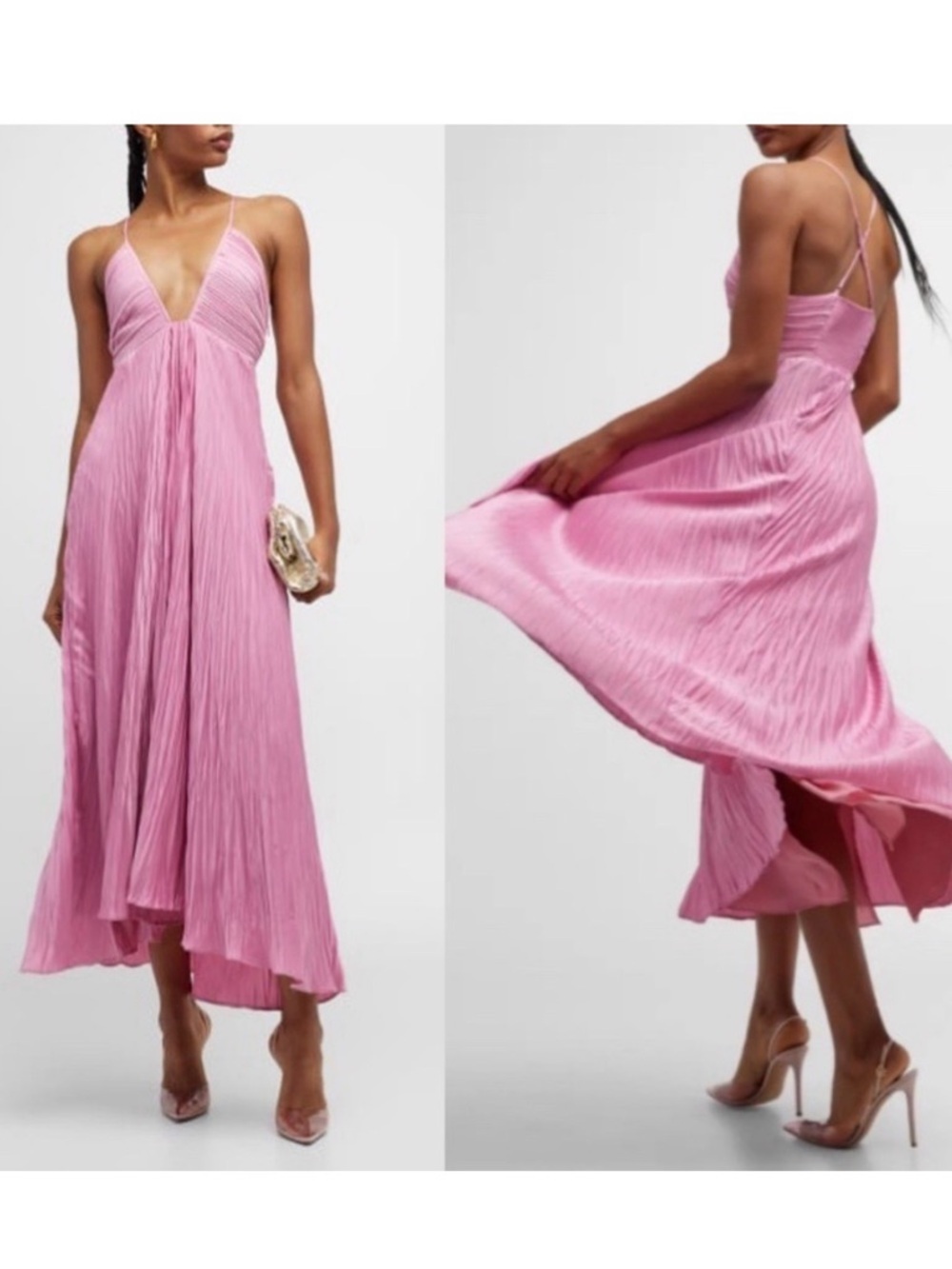 A.L.C. Angelina Chateau Rose Pleated Satin Halter Midi Dress NWT Size 4